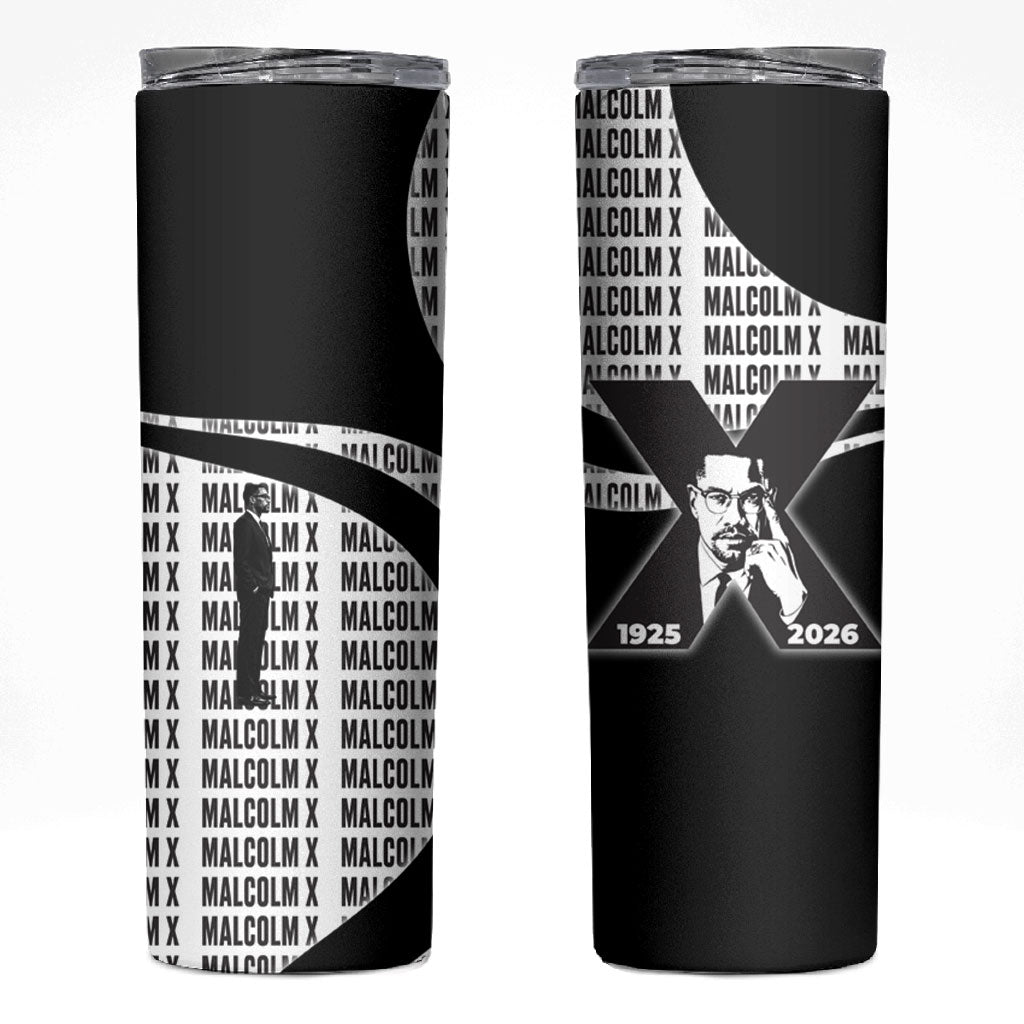 Malcolm X Legacy 1925-2026 Skinny Tumbler African American Heritage - Iconic Portrait Silhouette