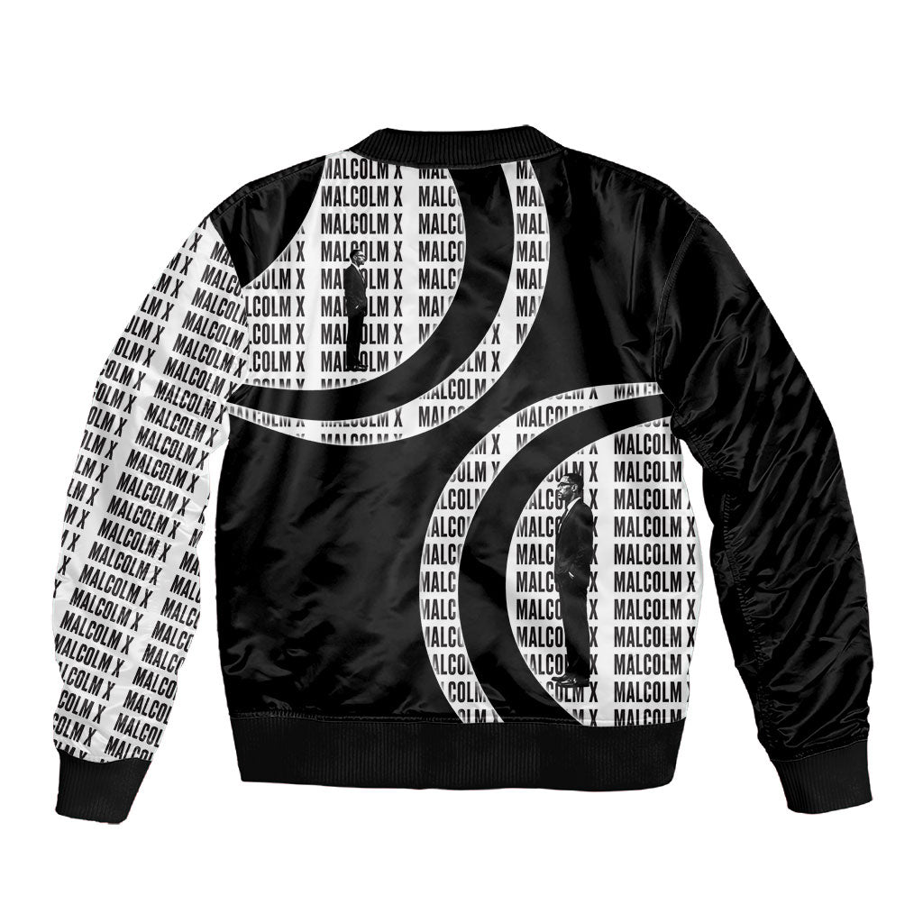 Malcolm X Legacy 1925-2026 Sleeve Zip Bomber Jacket African American Heritage - Iconic Portrait Silhouette