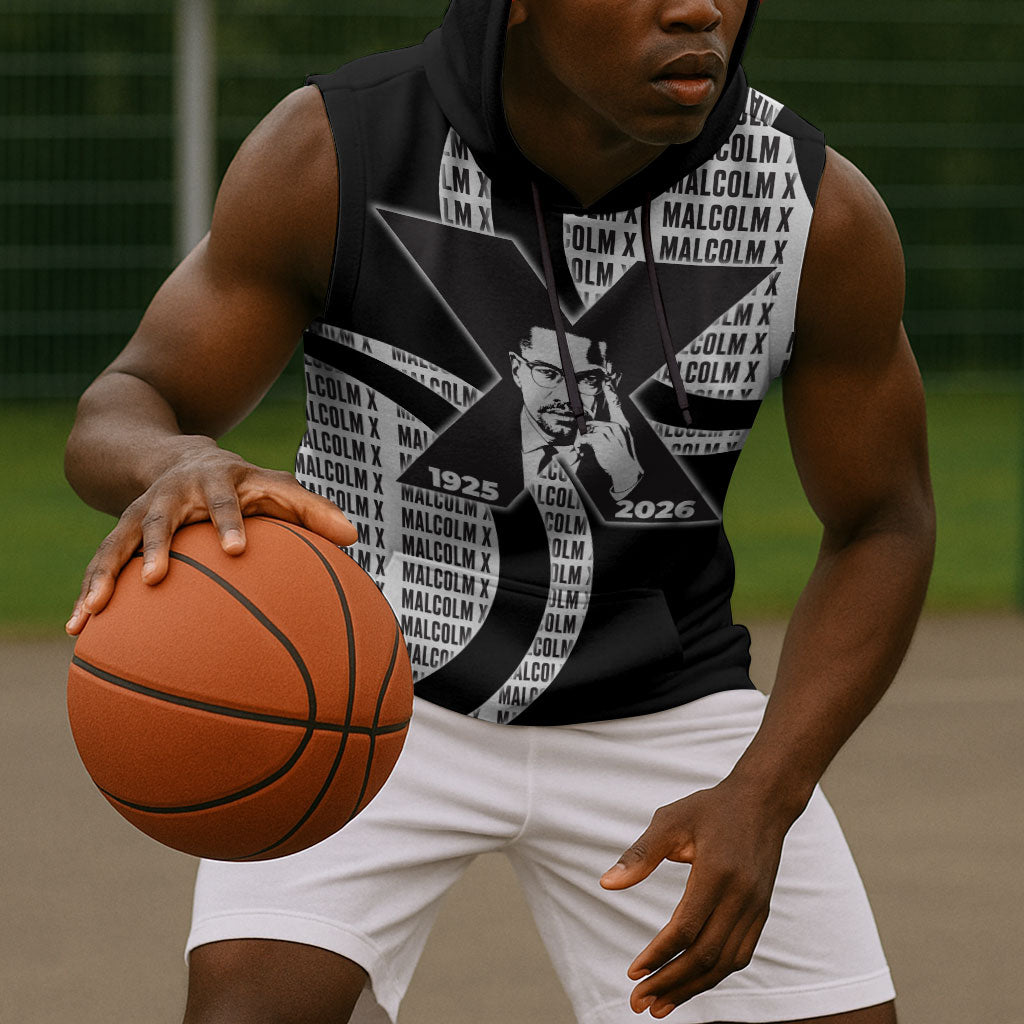 Malcolm X Legacy 1925-2026 Sleeveless Hoodie African American Heritage - Iconic Portrait Silhouette