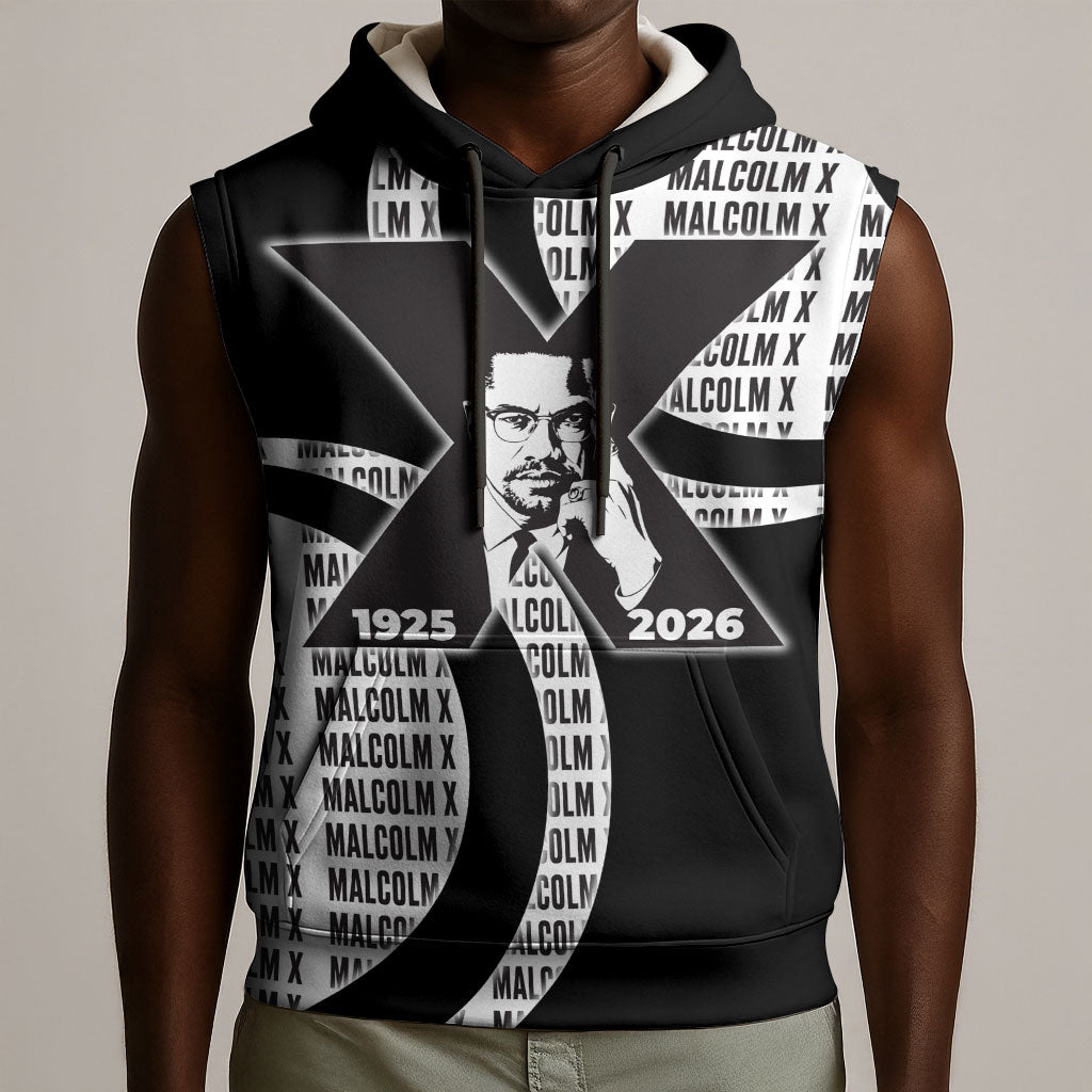Malcolm X Legacy 1925-2026 Sleeveless Hoodie African American Heritage - Iconic Portrait Silhouette