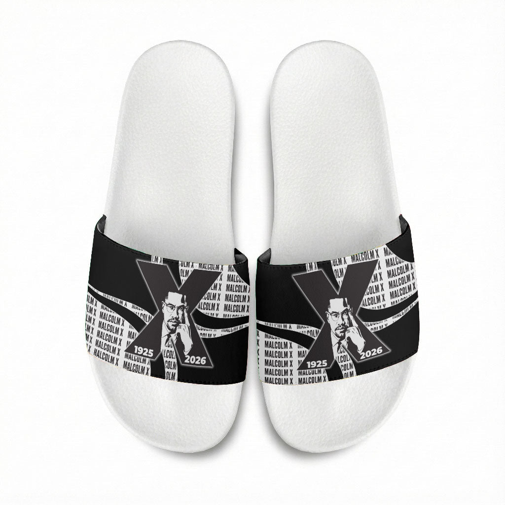 Malcolm X Legacy 1925-2026 Slide Sandals African American Heritage - Iconic Portrait Silhouette