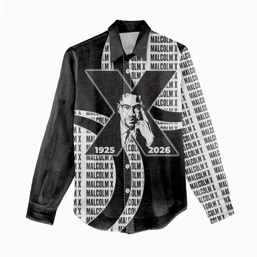 Malcolm X Legacy 1925-2026 Women Casual Shirt African American Heritage - Iconic Portrait Silhouette