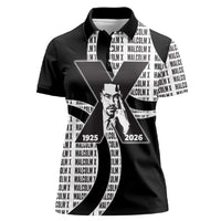 Malcolm X Legacy 1925-2026 Women Polo Shirt African American Heritage - Iconic Portrait Silhouette
