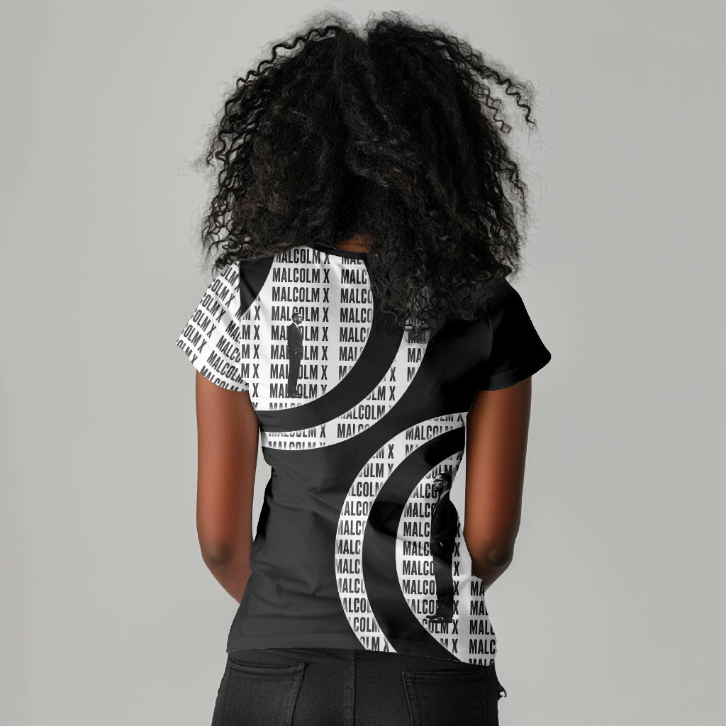 Malcolm X Legacy 1925-2026 Women V-Neck T-Shirt African American Heritage - Iconic Portrait Silhouette