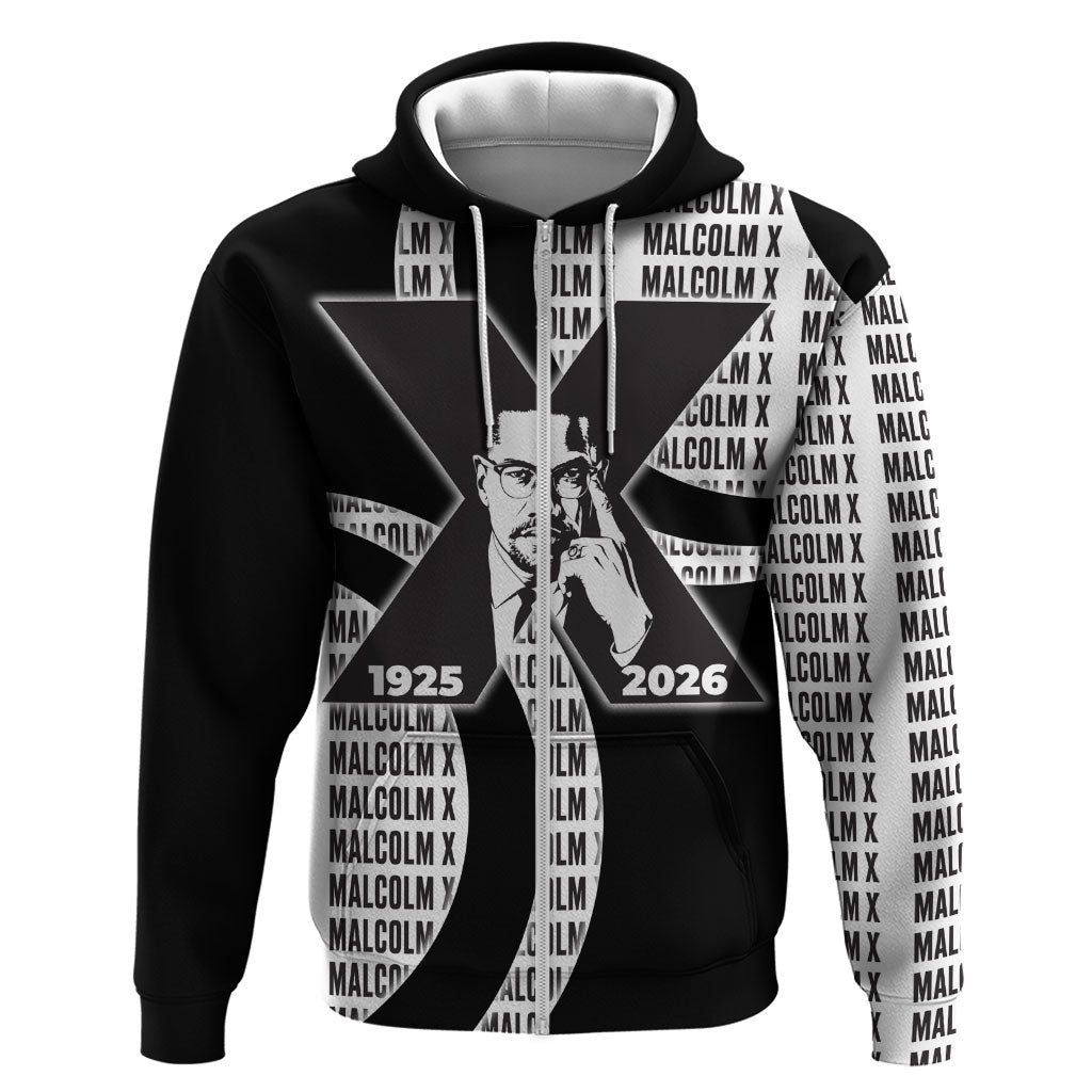 Malcolm X Legacy 1925-2026 Zip Hoodie African American Heritage - Iconic Portrait Silhouette