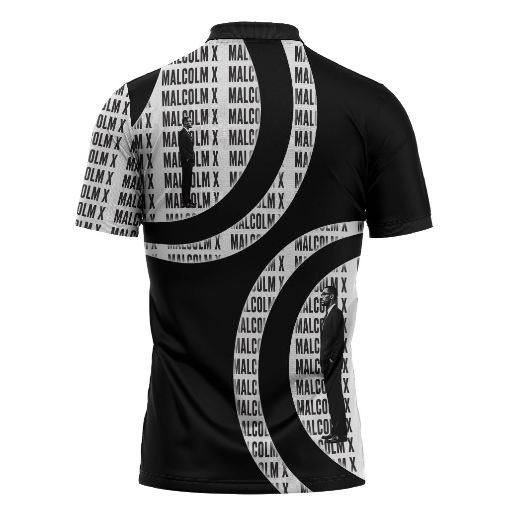 Malcolm X Legacy 1925-2026 Zipper Polo Shirt African American Heritage - Iconic Portrait Silhouette