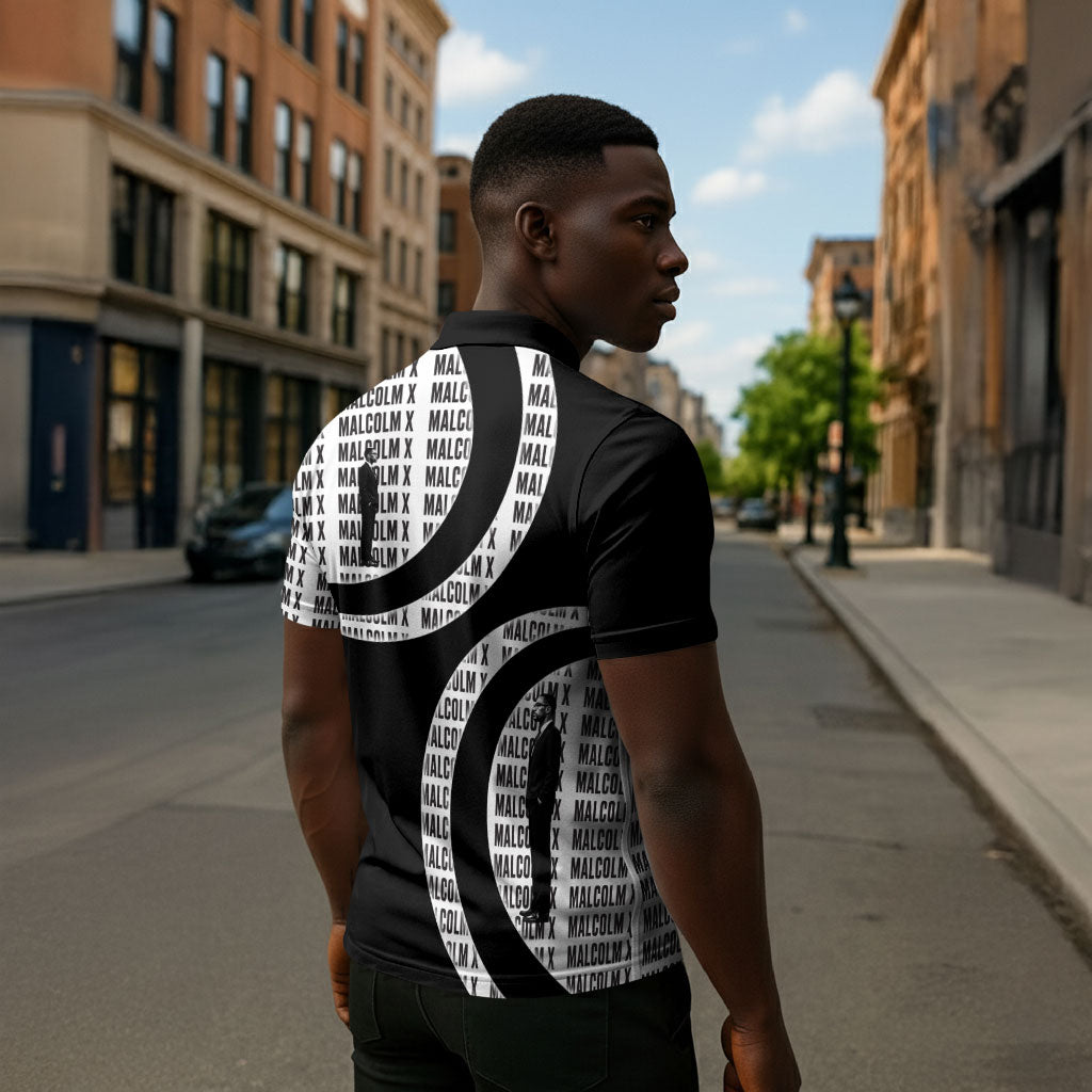 Malcolm X Legacy 1925-2026 Zipper Polo Shirt African American Heritage - Iconic Portrait Silhouette