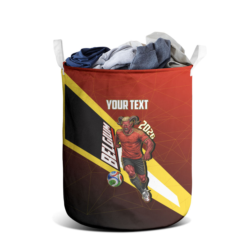 Personalized Belgium Red Devils Football Mascot Laundry Basket Fierce Devil Graphic With Belgian Flag