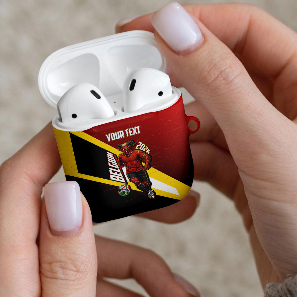 Personalized Belgium Red Devils Football Mascot AirPods Case Fierce Devil Graphic With Belgian Flag