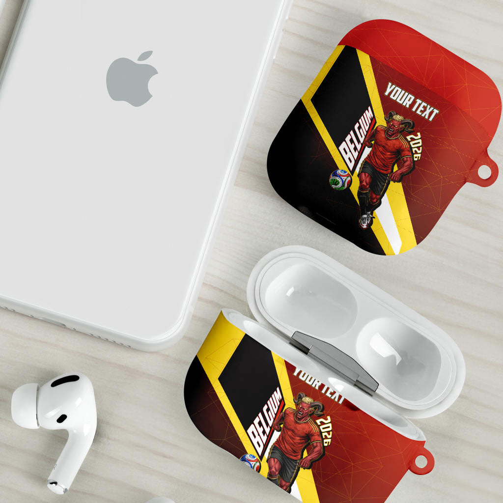 Personalized Belgium Red Devils Football Mascot AirPods Case Fierce Devil Graphic With Belgian Flag