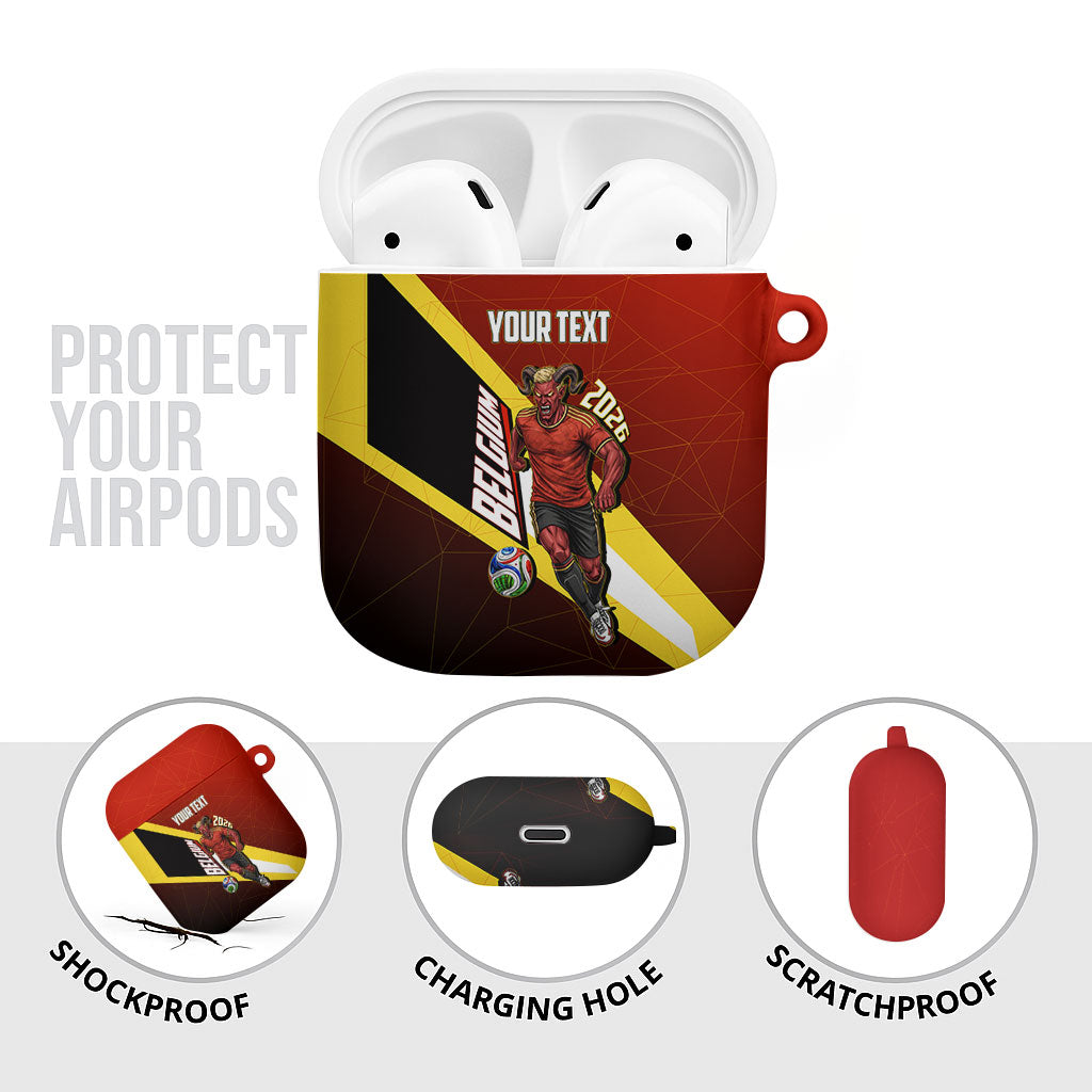 Personalized Belgium Red Devils Football Mascot AirPods Case Fierce Devil Graphic With Belgian Flag