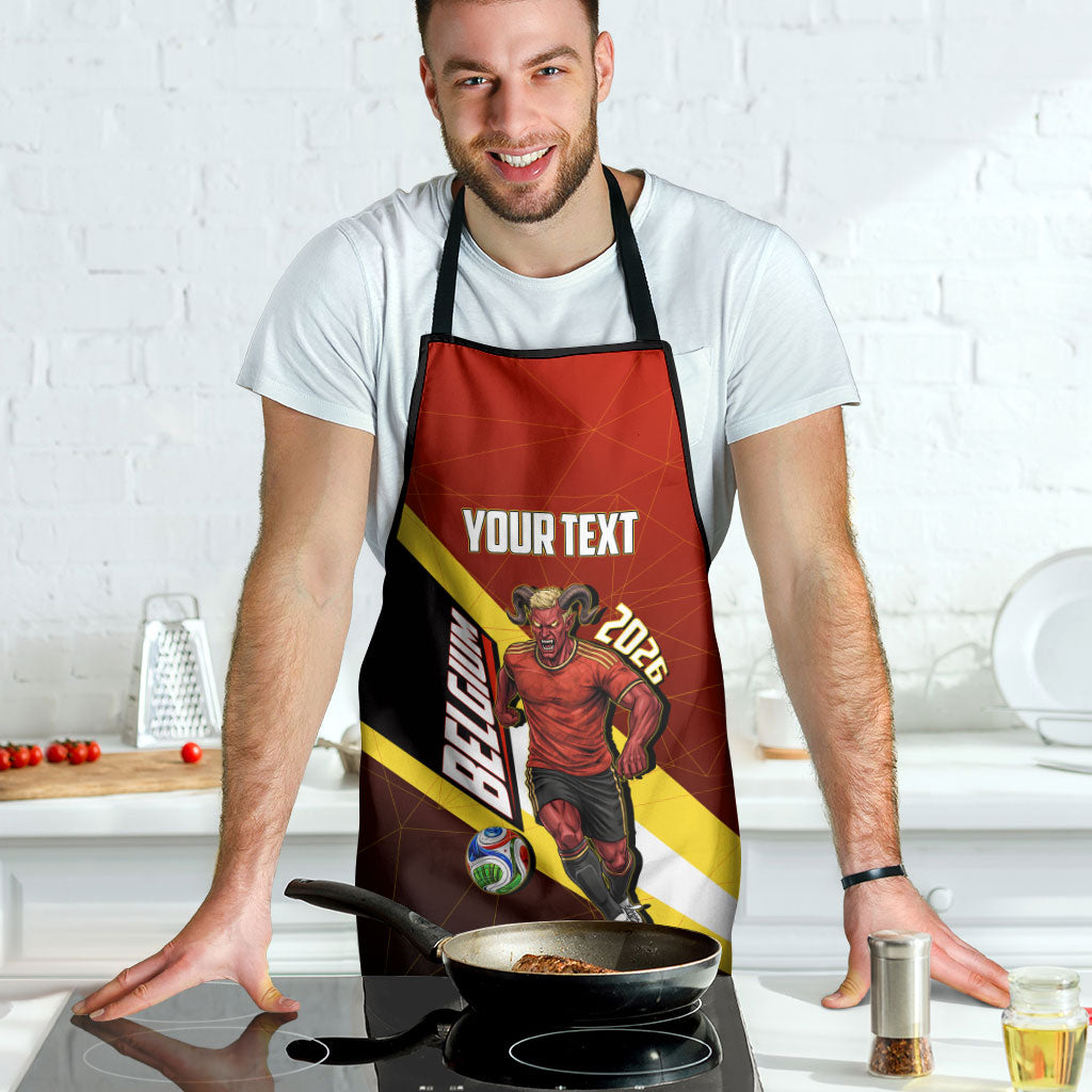 Personalized Belgium Red Devils Football Mascot Apron Fierce Devil Graphic With Belgian Flag