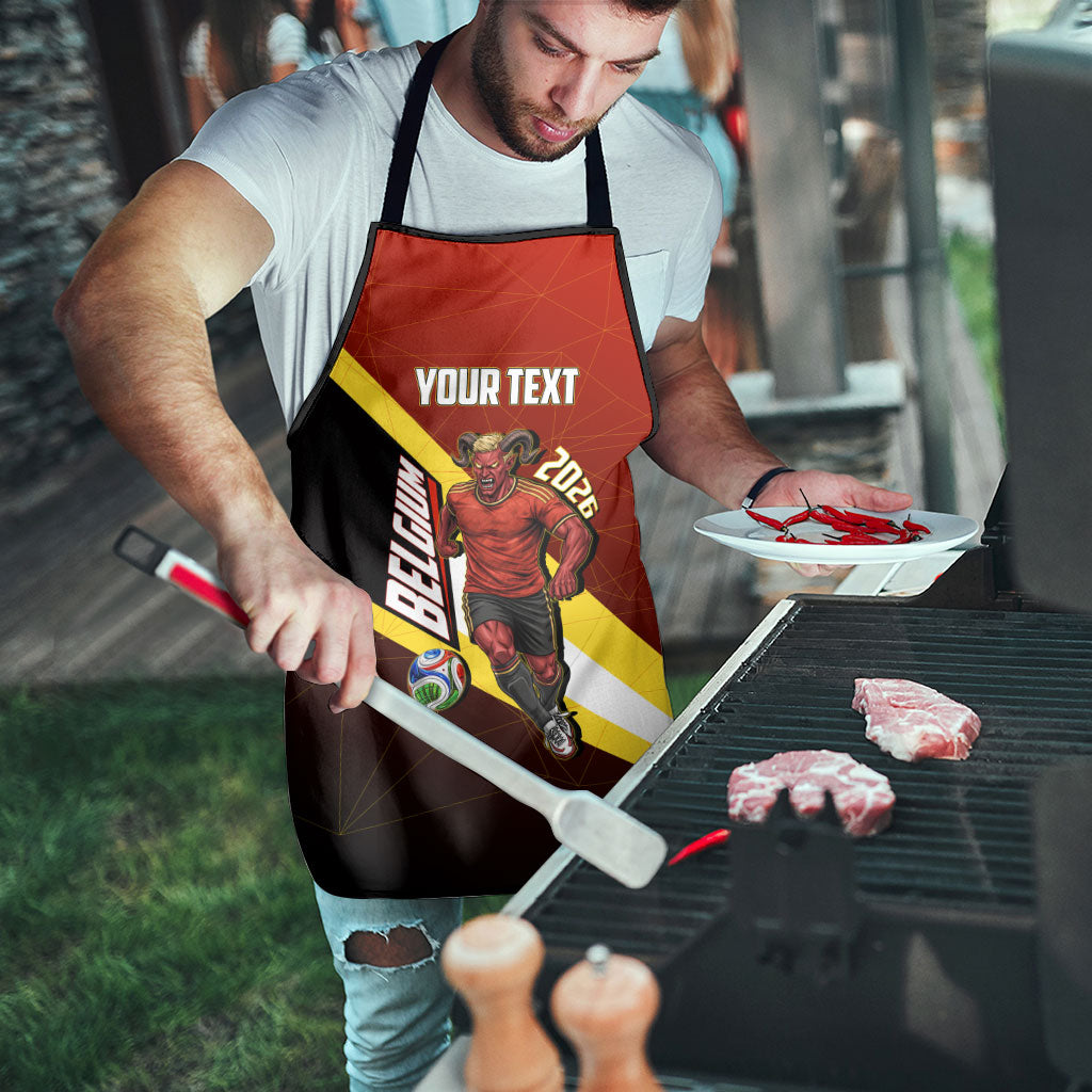 Personalized Belgium Red Devils Football Mascot Apron Fierce Devil Graphic With Belgian Flag