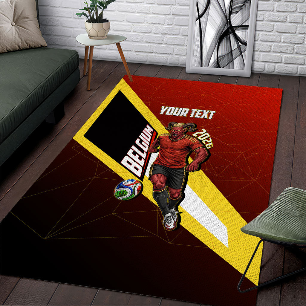 Personalized Belgium Red Devils Football Mascot Area Rug Fierce Devil Graphic With Belgian Flag