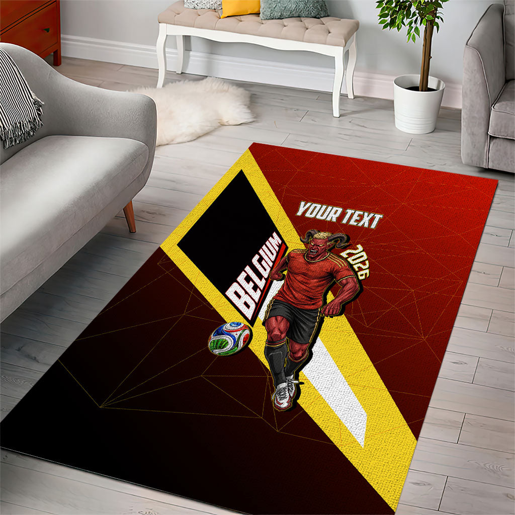 Personalized Belgium Red Devils Football Mascot Area Rug Fierce Devil Graphic With Belgian Flag