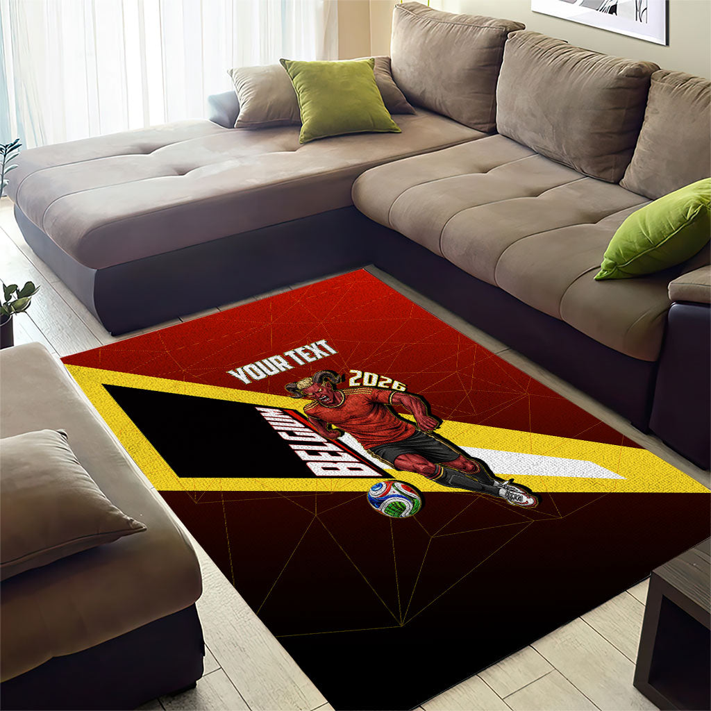 Personalized Belgium Red Devils Football Mascot Area Rug Fierce Devil Graphic With Belgian Flag