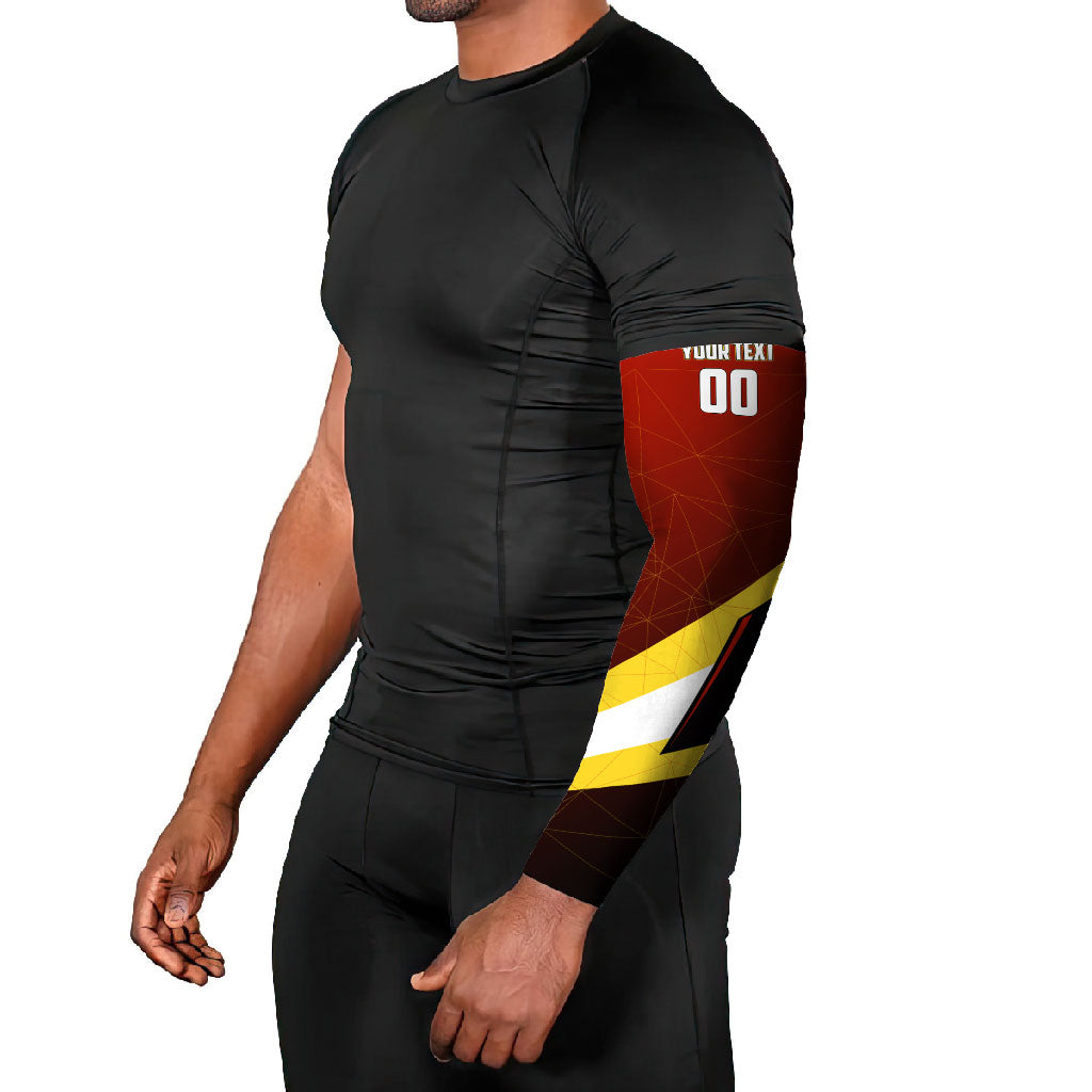 Personalized Belgium Red Devils Football Mascot Arm Sleeves Fierce Devil Graphic With Belgian Flag