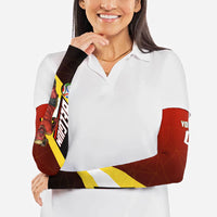 Personalized Belgium Red Devils Football Mascot Arm Sleeves Fierce Devil Graphic With Belgian Flag
