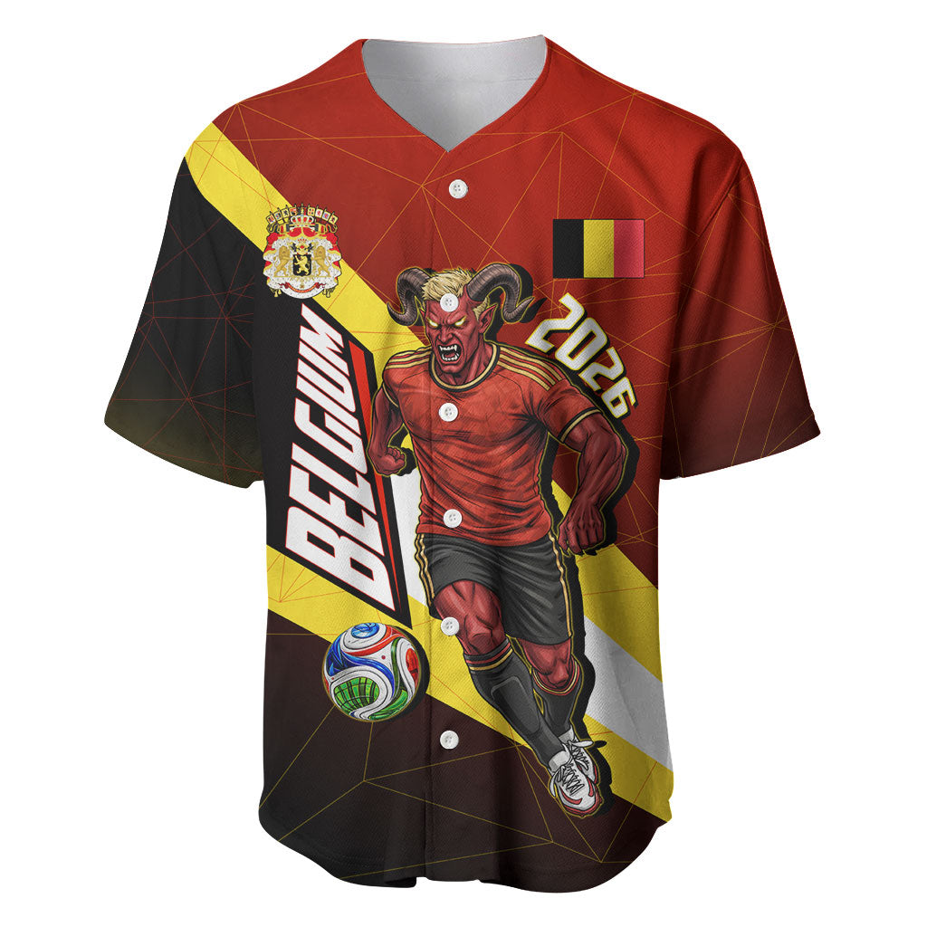 Personalized Belgium Red Devils Football Mascot Baseball Jersey Fierce Devil Graphic With Belgian Flag