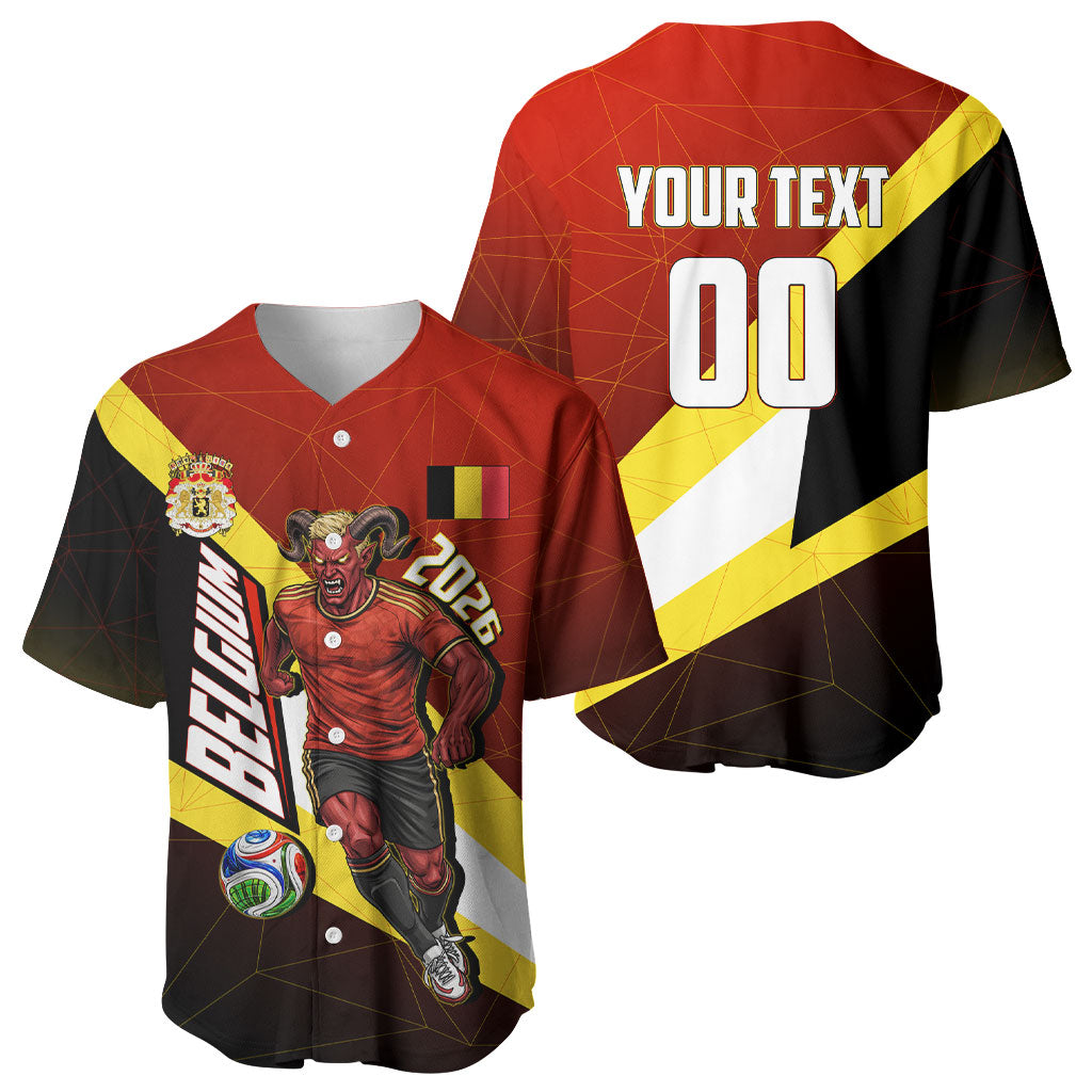Personalized Belgium Red Devils Football Mascot Baseball Jersey Fierce Devil Graphic With Belgian Flag