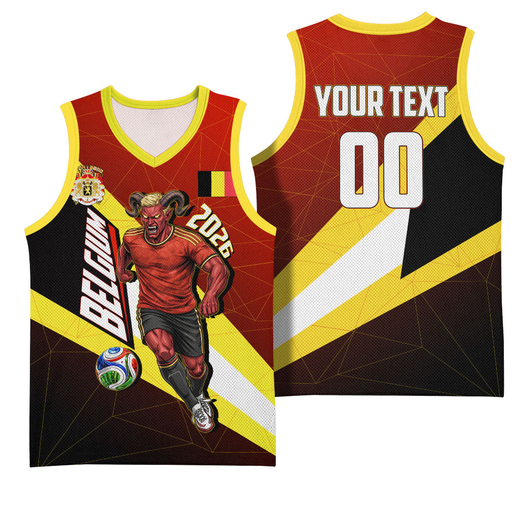 Personalized Belgium Red Devils Football Mascot Basketball Jersey Fierce Devil Graphic With Belgian Flag