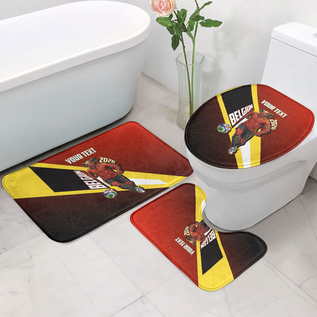 Personalized Belgium Red Devils Football Mascot Bathroom Set Fierce Devil Graphic With Belgian Flag
