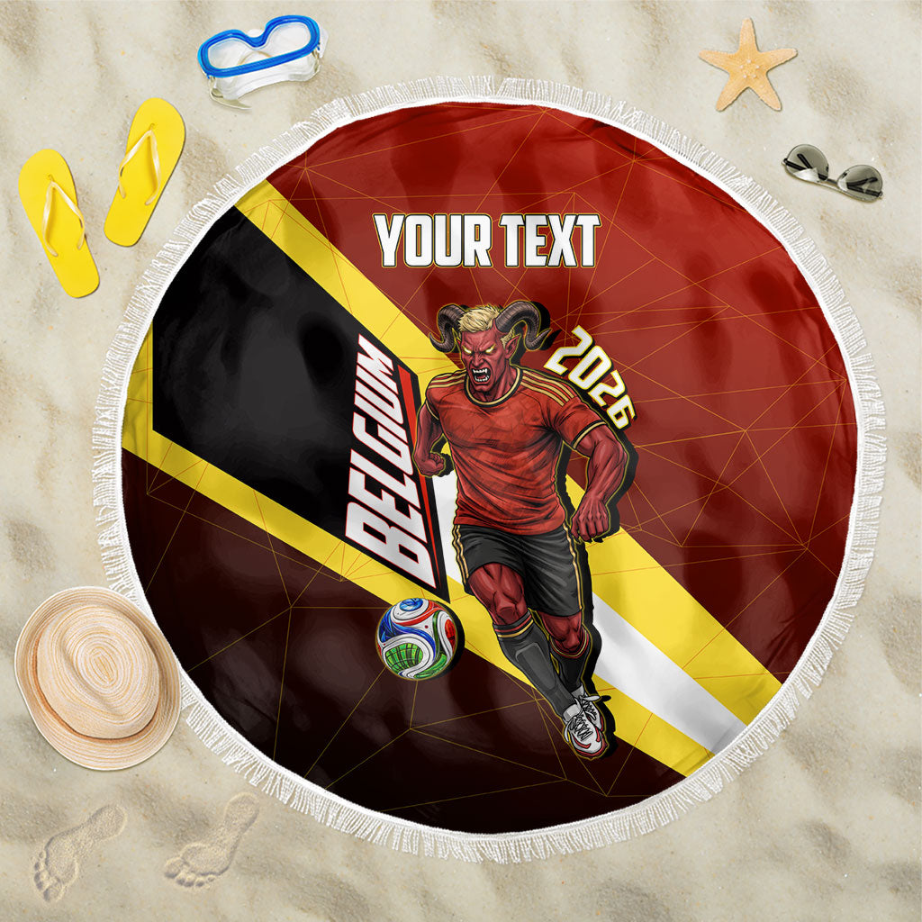 Personalized Belgium Red Devils Football Mascot Beach Blanket Fierce Devil Graphic With Belgian Flag