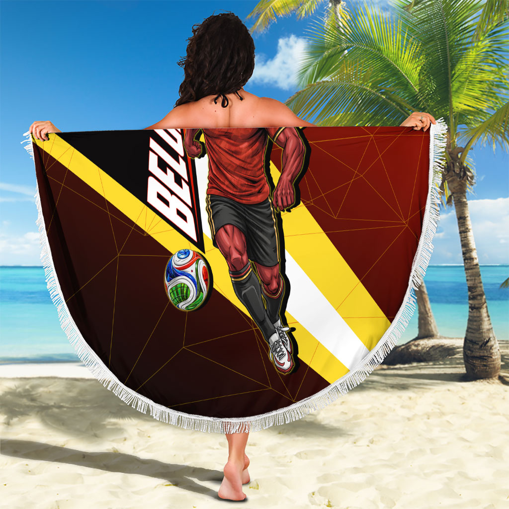 Personalized Belgium Red Devils Football Mascot Beach Blanket Fierce Devil Graphic With Belgian Flag