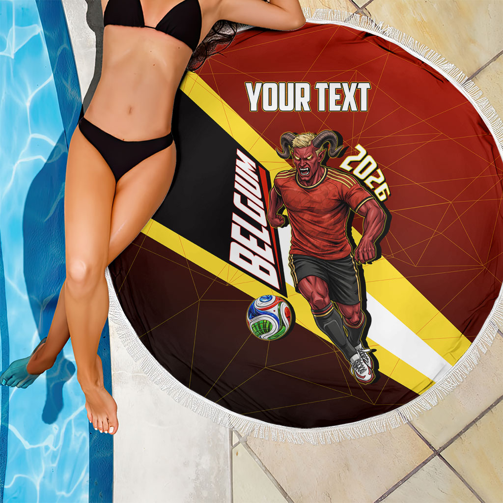 Personalized Belgium Red Devils Football Mascot Beach Blanket Fierce Devil Graphic With Belgian Flag