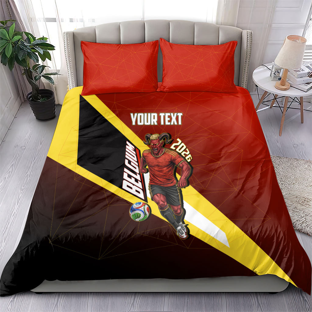 Personalized Belgium Red Devils Football Mascot Bedding Set Fierce Devil Graphic With Belgian Flag