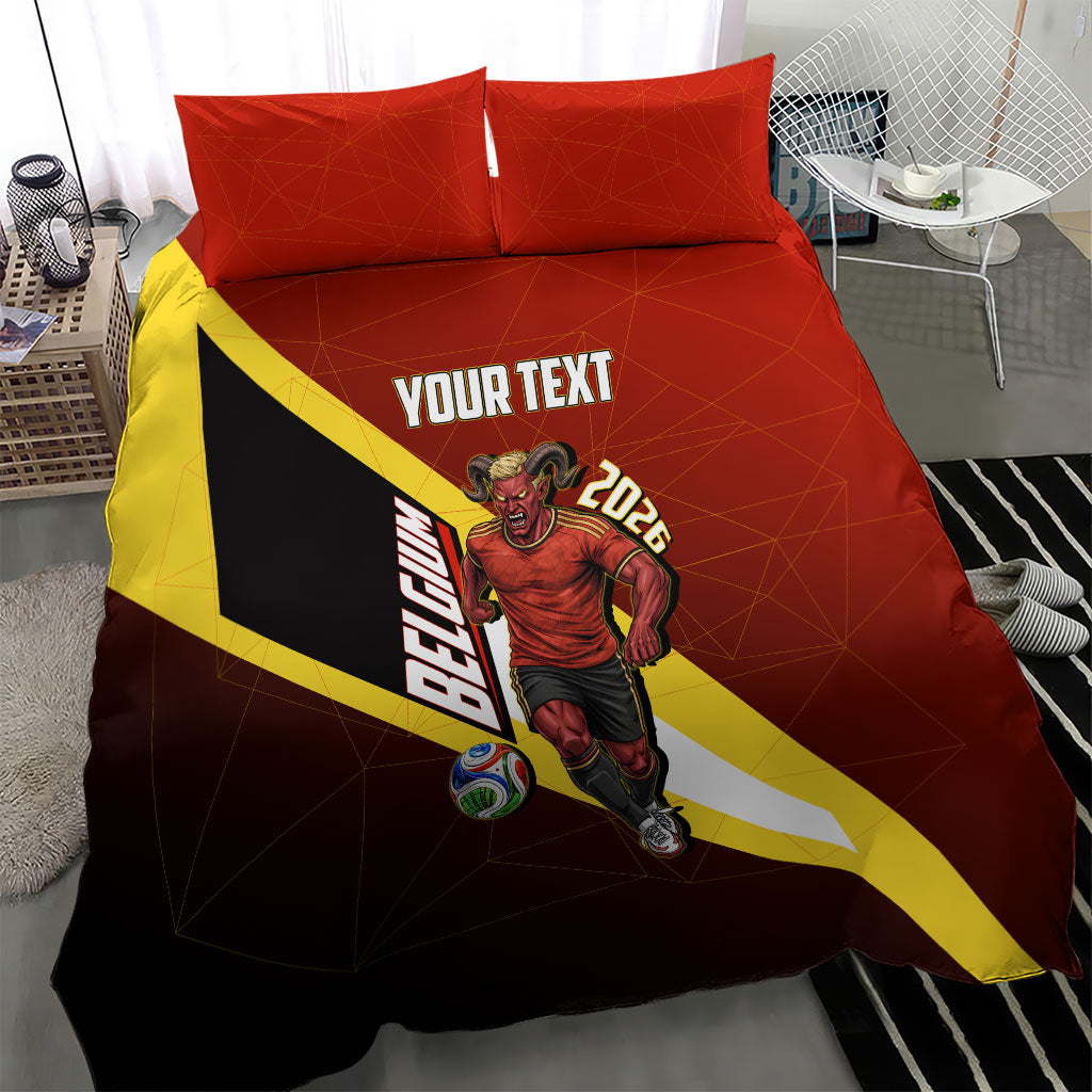Personalized Belgium Red Devils Football Mascot Bedding Set Fierce Devil Graphic With Belgian Flag
