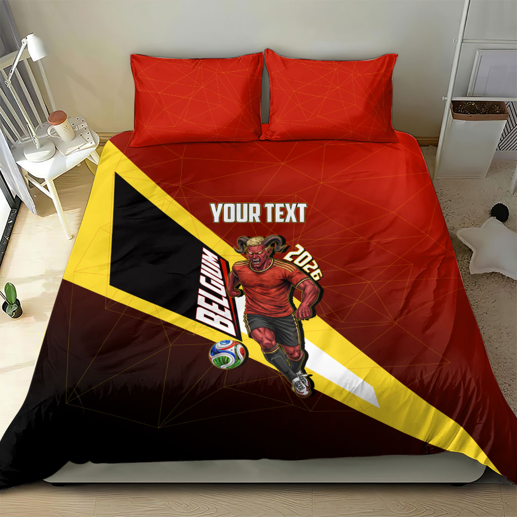 Personalized Belgium Red Devils Football Mascot Bedding Set Fierce Devil Graphic With Belgian Flag