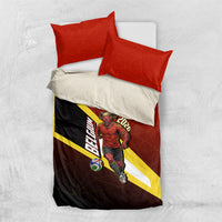 Personalized Belgium Red Devils Football Mascot Bedding Set Fierce Devil Graphic With Belgian Flag
