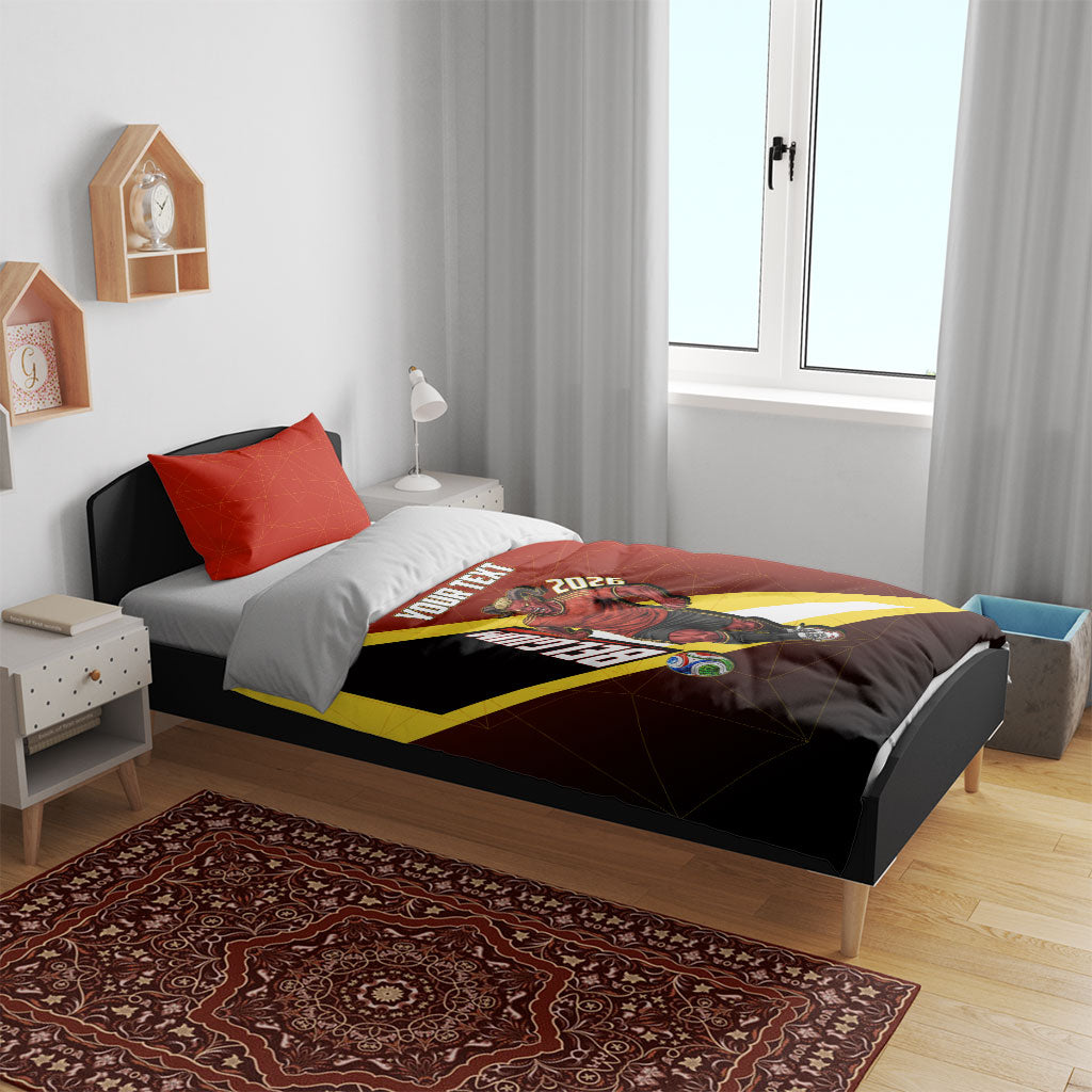 Personalized Belgium Red Devils Football Mascot Bedding Set Fierce Devil Graphic With Belgian Flag