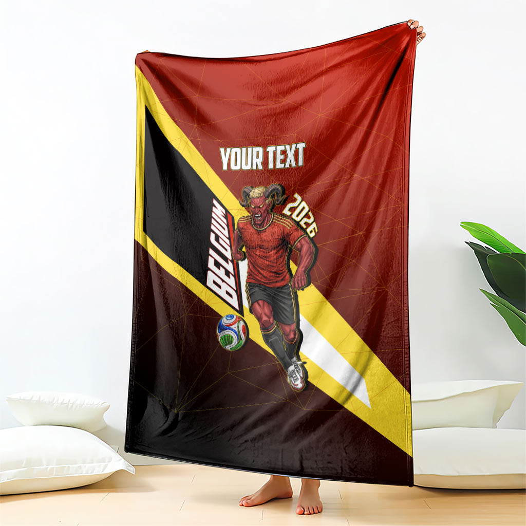 Personalized Belgium Red Devils Football Mascot Blanket Fierce Devil Graphic With Belgian Flag