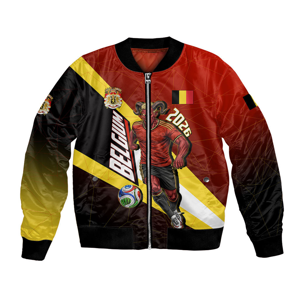 Personalized Belgium Red Devils Football Mascot Bomber Jacket Fierce Devil Graphic With Belgian Flag