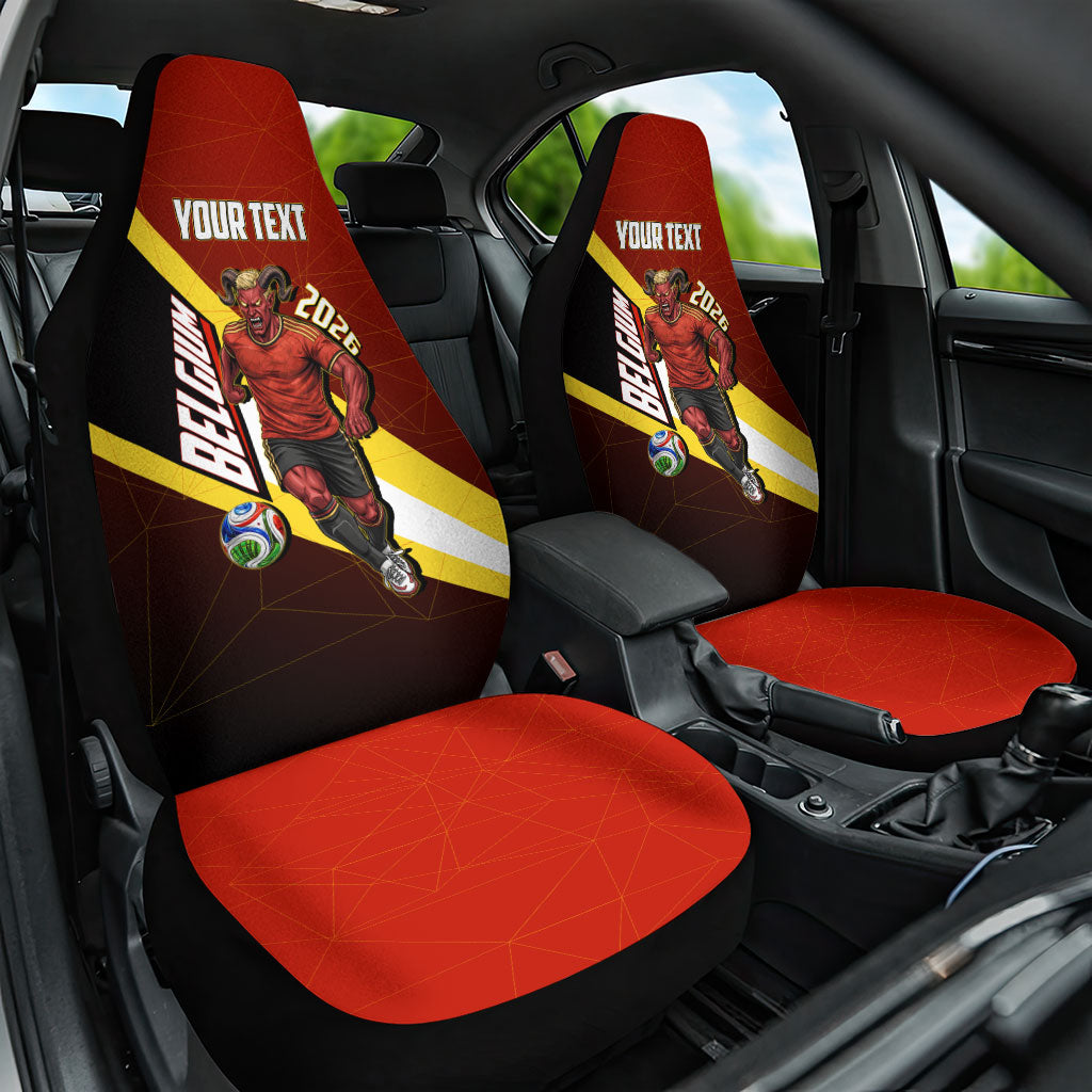 Personalized Belgium Red Devils Football Mascot Car Seat Cover Fierce Devil Graphic With Belgian Flag