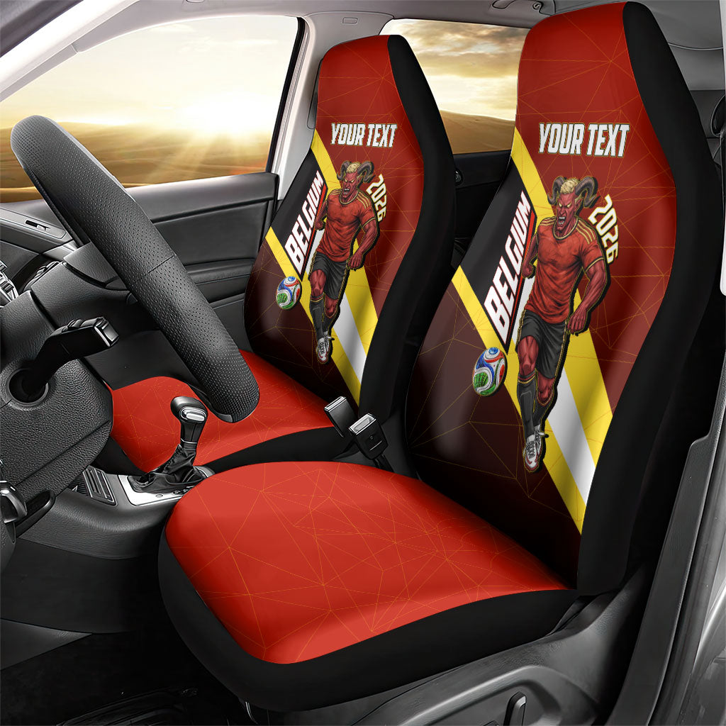 Personalized Belgium Red Devils Football Mascot Car Seat Cover Fierce Devil Graphic With Belgian Flag