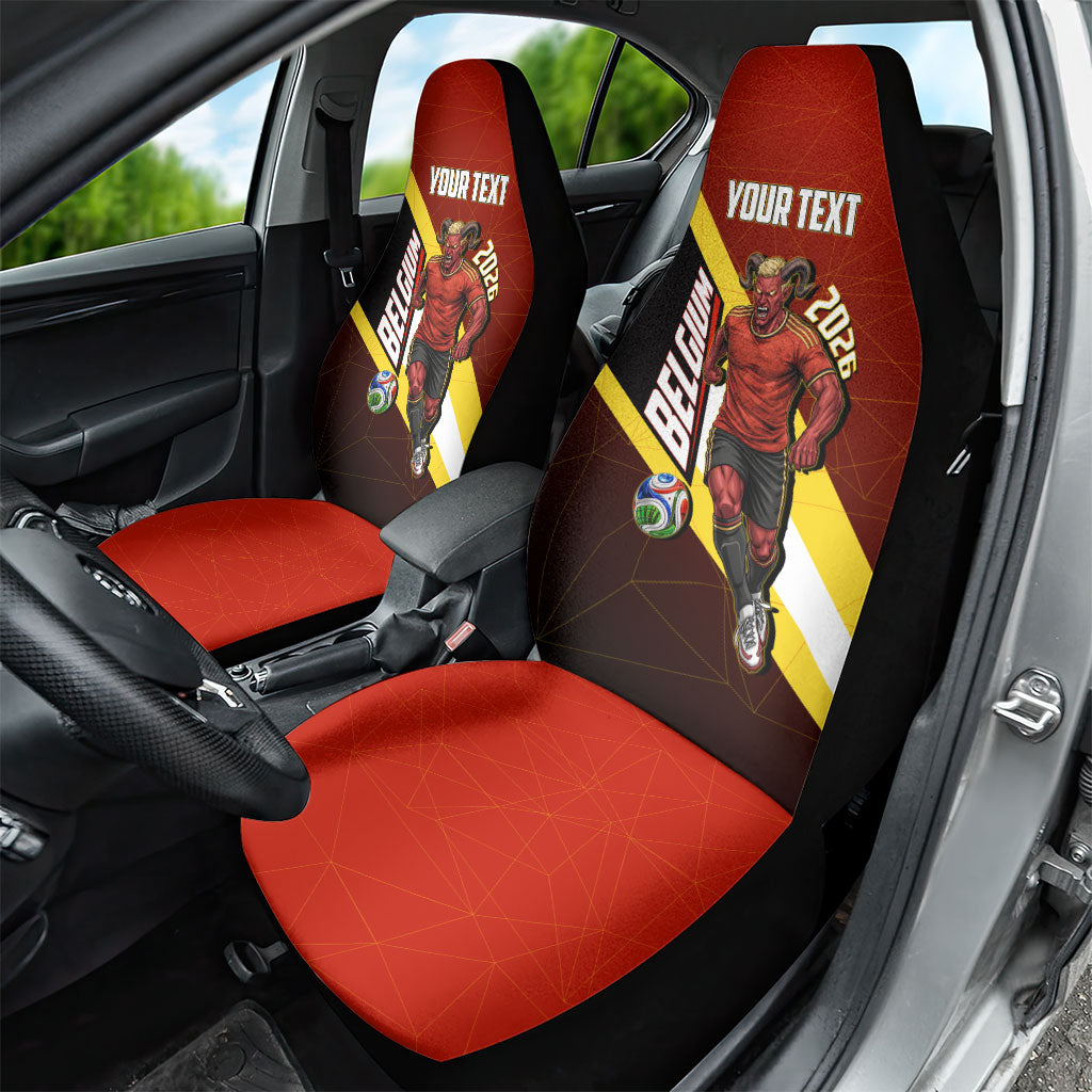 Personalized Belgium Red Devils Football Mascot Car Seat Cover Fierce Devil Graphic With Belgian Flag