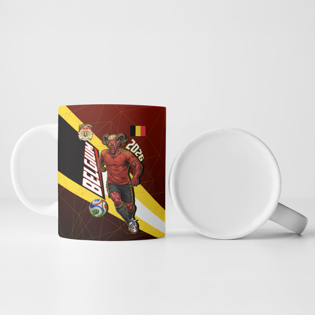 Personalized Belgium Red Devils Football Mascot Ceramic Mug Fierce Devil Graphic With Belgian Flag