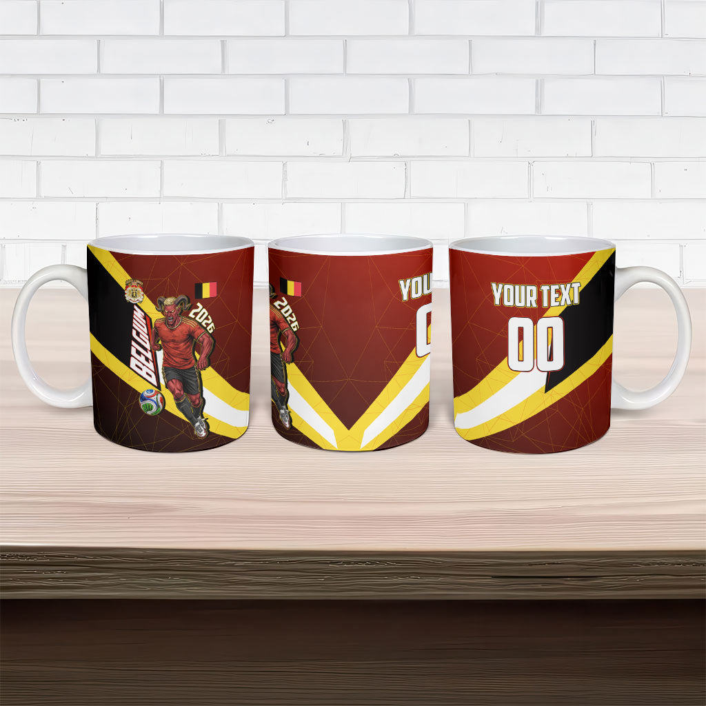 Personalized Belgium Red Devils Football Mascot Ceramic Mug Fierce Devil Graphic With Belgian Flag