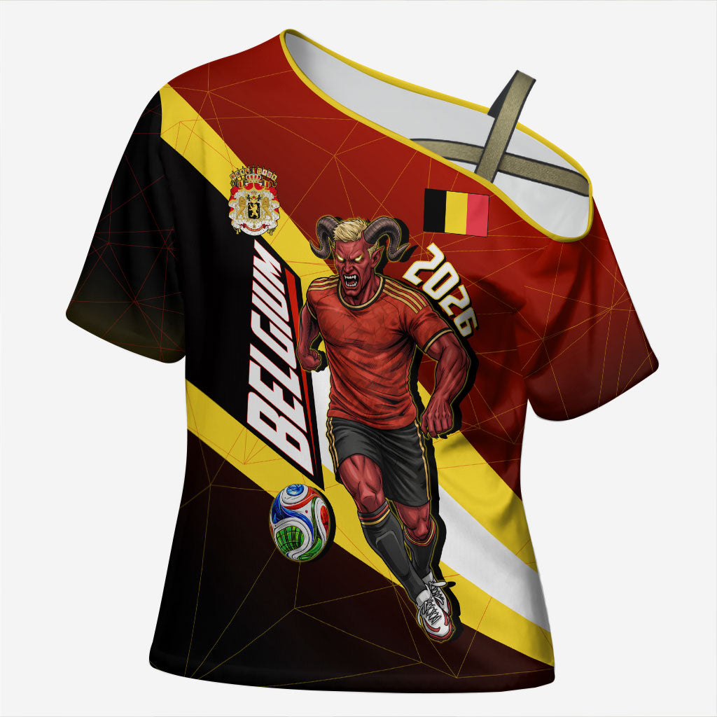 Personalized Belgium Red Devils Football Mascot Cross Shoulder Shirt Fierce Devil Graphic With Belgian Flag
