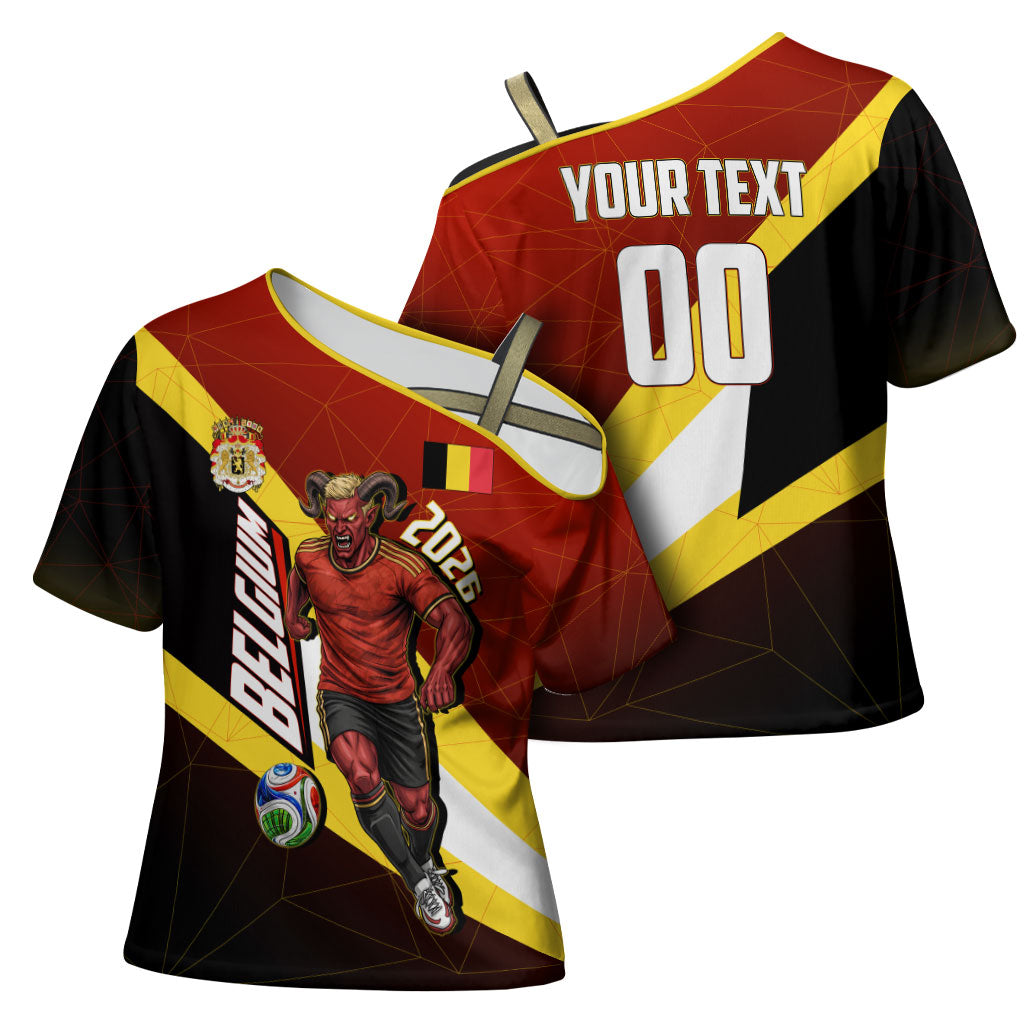 Personalized Belgium Red Devils Football Mascot Cross Shoulder Shirt Fierce Devil Graphic With Belgian Flag