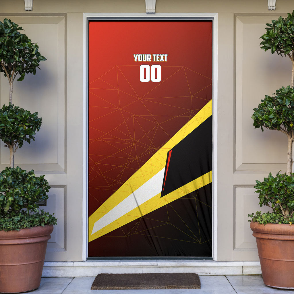 Personalized Belgium Red Devils Football Mascot Door Cover Fierce Devil Graphic With Belgian Flag