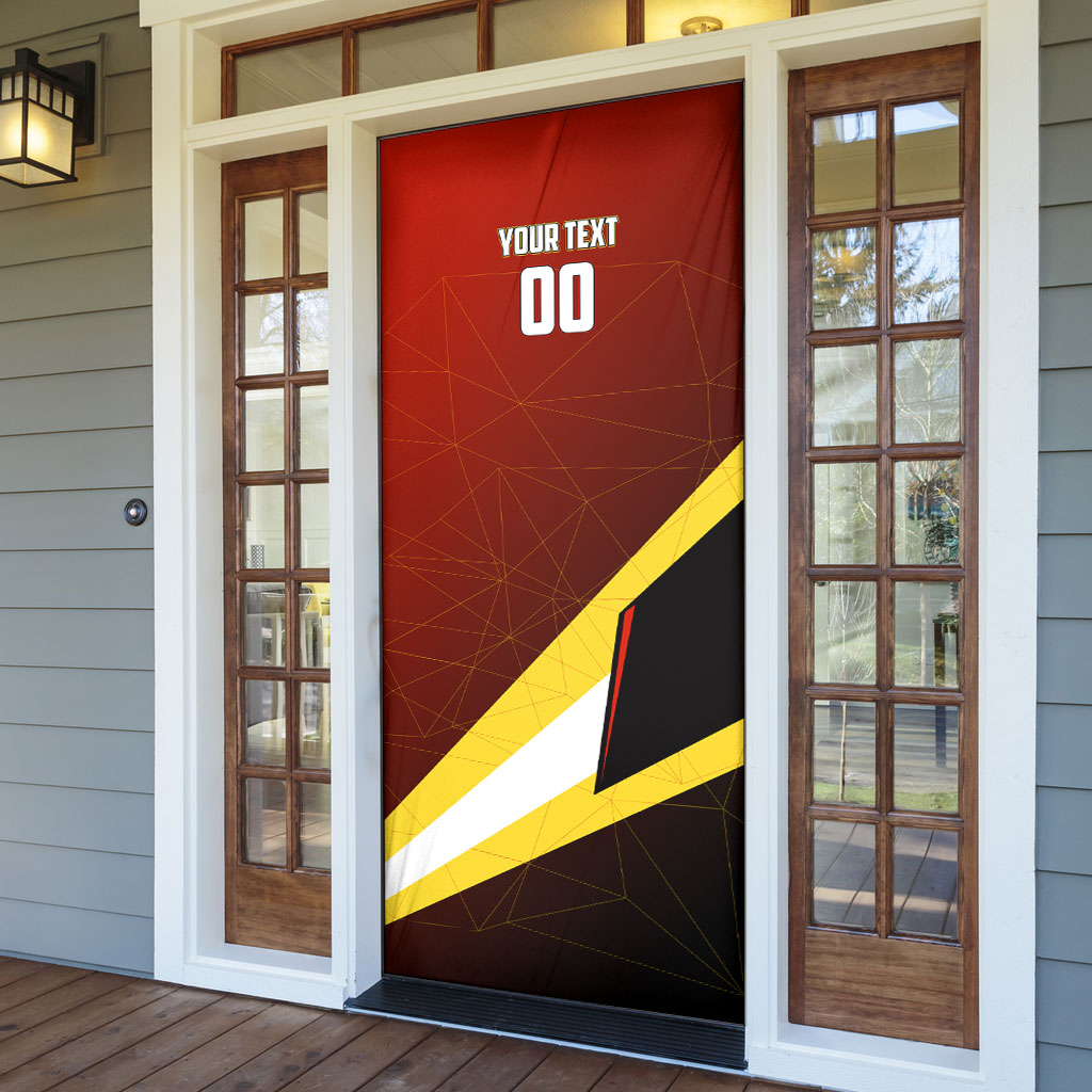 Personalized Belgium Red Devils Football Mascot Door Cover Fierce Devil Graphic With Belgian Flag