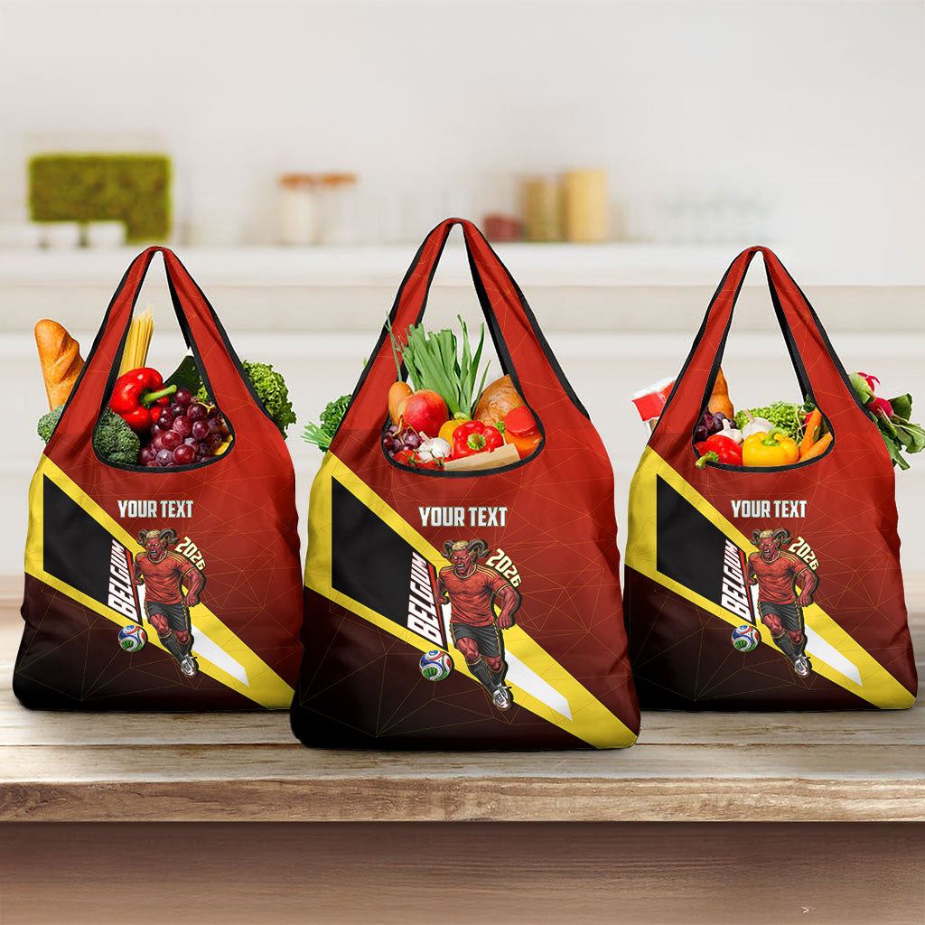 Personalized Belgium Red Devils Football Mascot Grocery Bag Fierce Devil Graphic With Belgian Flag