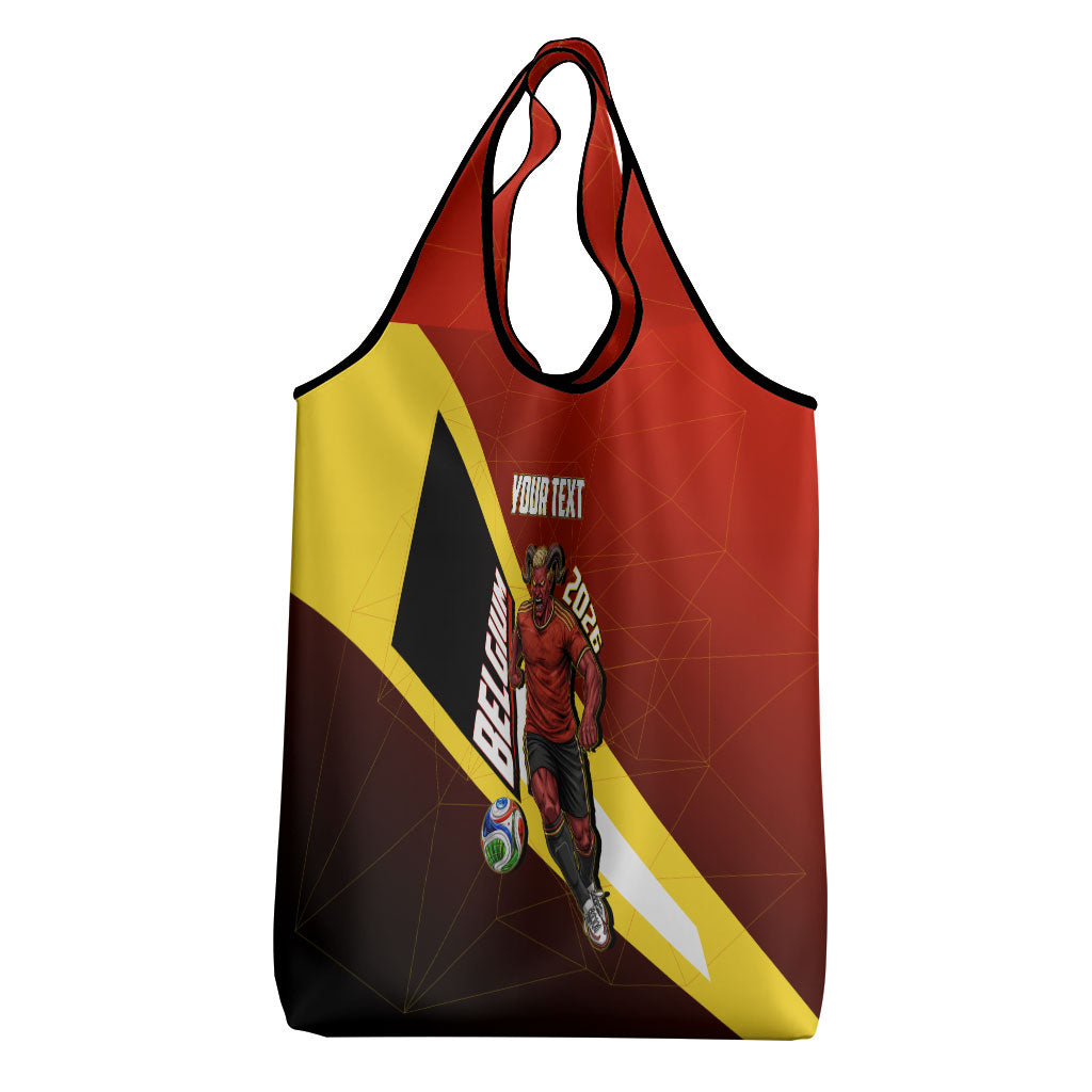 Personalized Belgium Red Devils Football Mascot Grocery Bag Fierce Devil Graphic With Belgian Flag