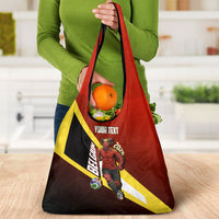 Personalized Belgium Red Devils Football Mascot Grocery Bag Fierce Devil Graphic With Belgian Flag