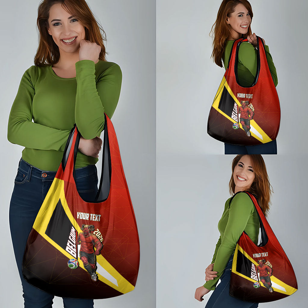 Personalized Belgium Red Devils Football Mascot Grocery Bag Fierce Devil Graphic With Belgian Flag