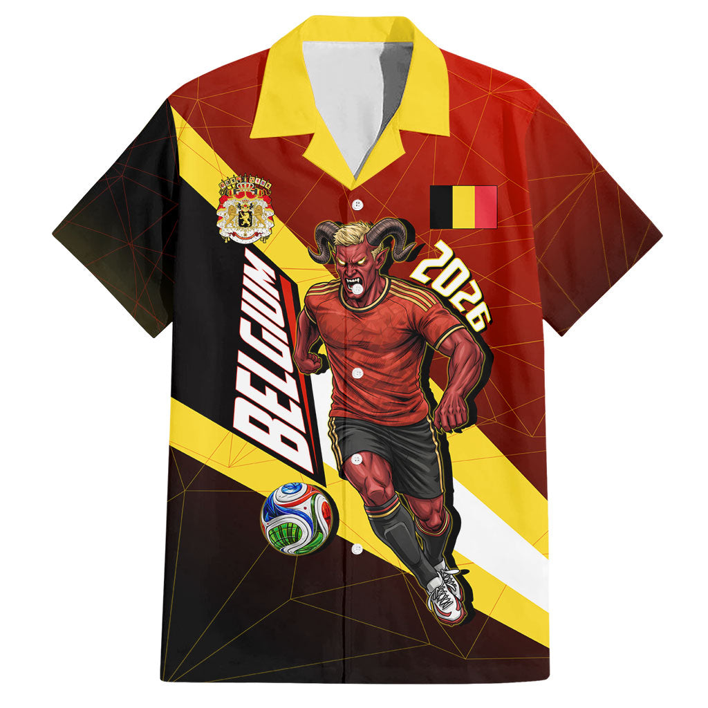 Personalized Belgium Red Devils Football Mascot Hawaiian Shirt Fierce Devil Graphic With Belgian Flag